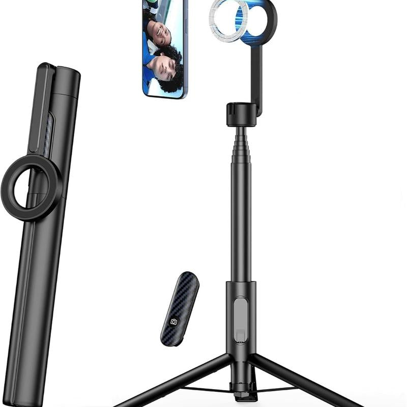 Magnetic Selfie Stick Tripod for iPhone & Android, 64” Compatible with MagSafe & Metal Ring Phones