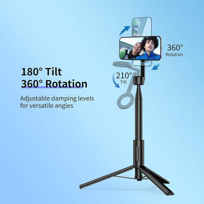 Magnetic Selfie Stick Tripod for iPhone & Android, 64” Compatible with MagSafe & Metal Ring Phones