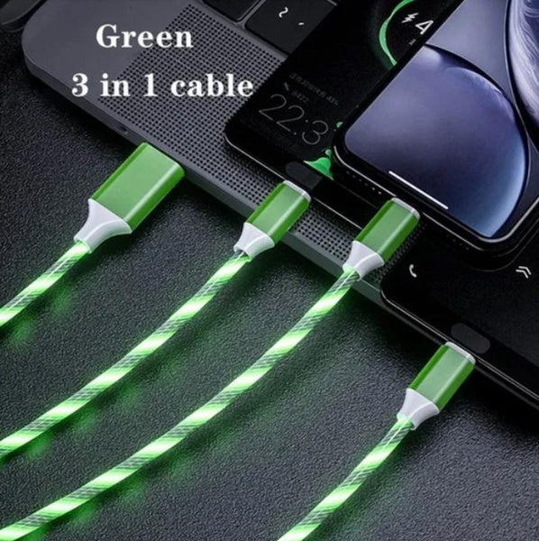 2023 Upgraded 3-in-1 LED USB Charger Cable –  Lightning Fast Charging for iPhone, USB-C, and Android Devices (1/2M)