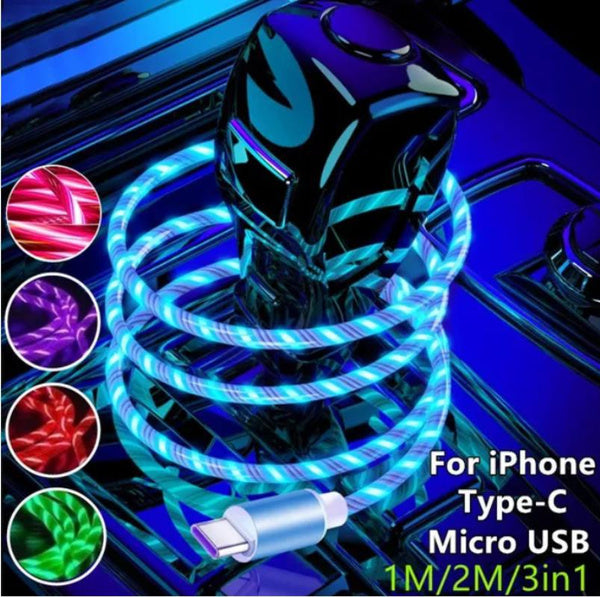 2023 Upgraded 3-in-1 LED USB Charger Cable –  Lightning Fast Charging for iPhone, USB-C, and Android Devices (1/2M)