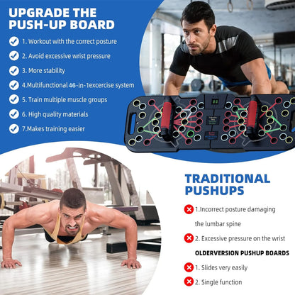 60-in-1 Multi-Function Push-Up Board with Smart Counter, Foldable & Portable Push-Up Handles for Floor Use, Professional Strength Training Equipment for Home Workouts