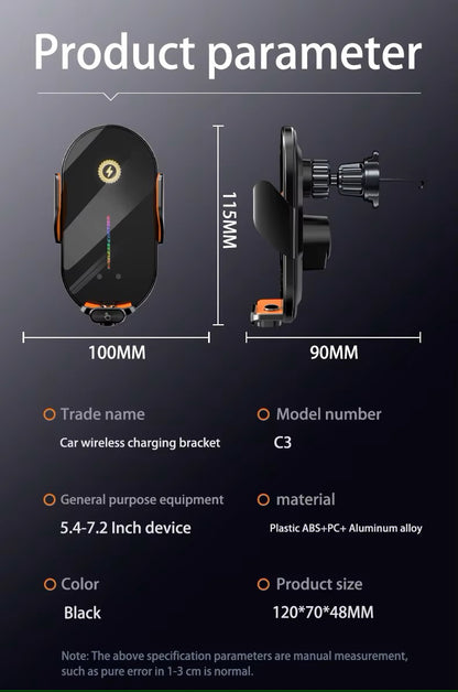 Wireless Car Phone Holder & 66W Fast Charging Station with Auto Infrared Induction, Compatible with iPhone 15/14/13/12 and Samsung