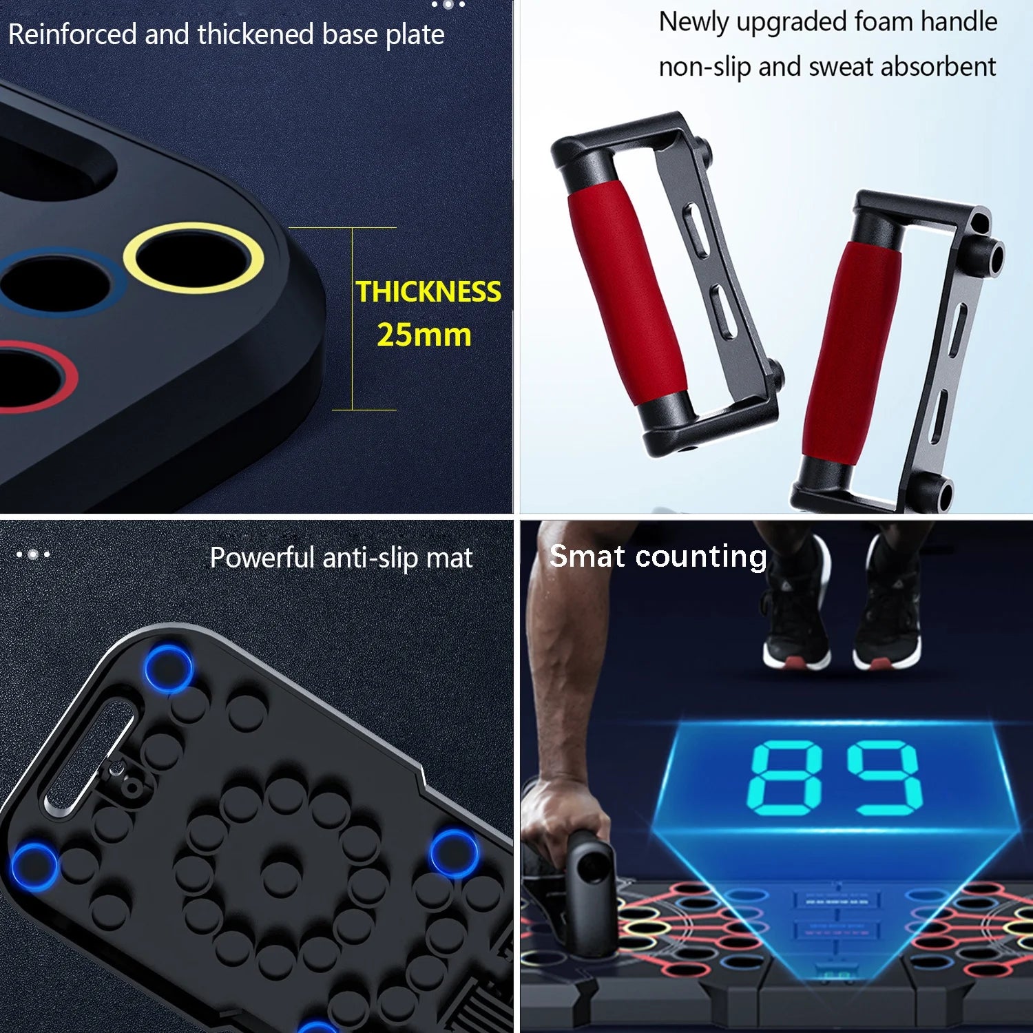 60-in-1 Multi-Function Push-Up Board with Smart Counter, Foldable & Portable Push-Up Handles for Floor Use, Professional Strength Training Equipment for Home Workouts