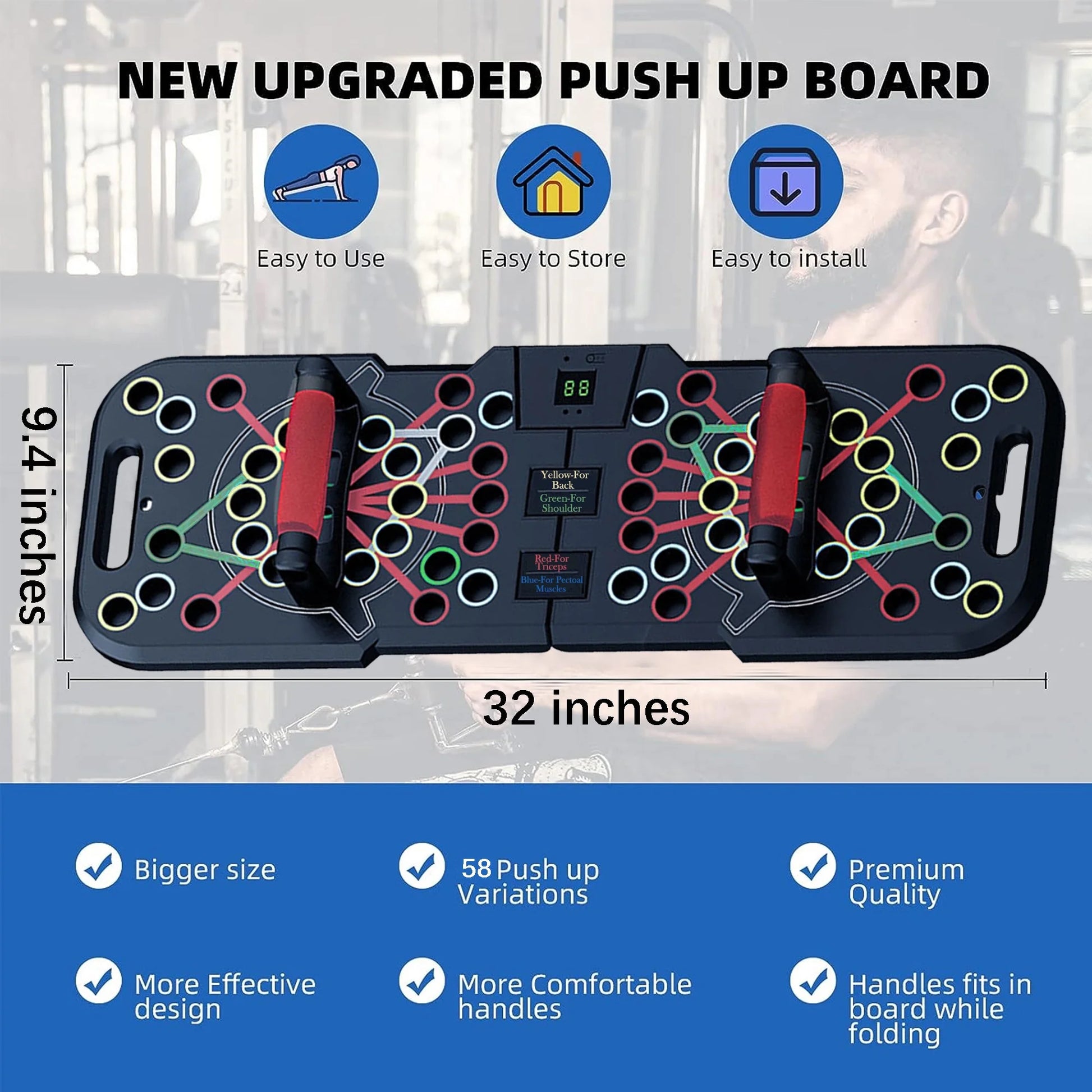 60-in-1 Multi-Function Push-Up Board with Smart Counter, Foldable & Portable Push-Up Handles for Floor Use, Professional Strength Training Equipment for Home Workouts