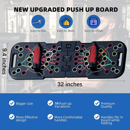60-in-1 Multi-Function Push-Up Board with Smart Counter, Foldable & Portable Push-Up Handles for Floor Use, Professional Strength Training Equipment for Home Workouts