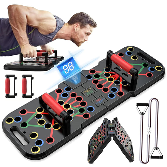 60-in-1 Multi-Function Push-Up Board with Smart Counter, Foldable & Portable Push-Up Handles for Floor Use, Professional Strength Training Equipment for Home Workouts