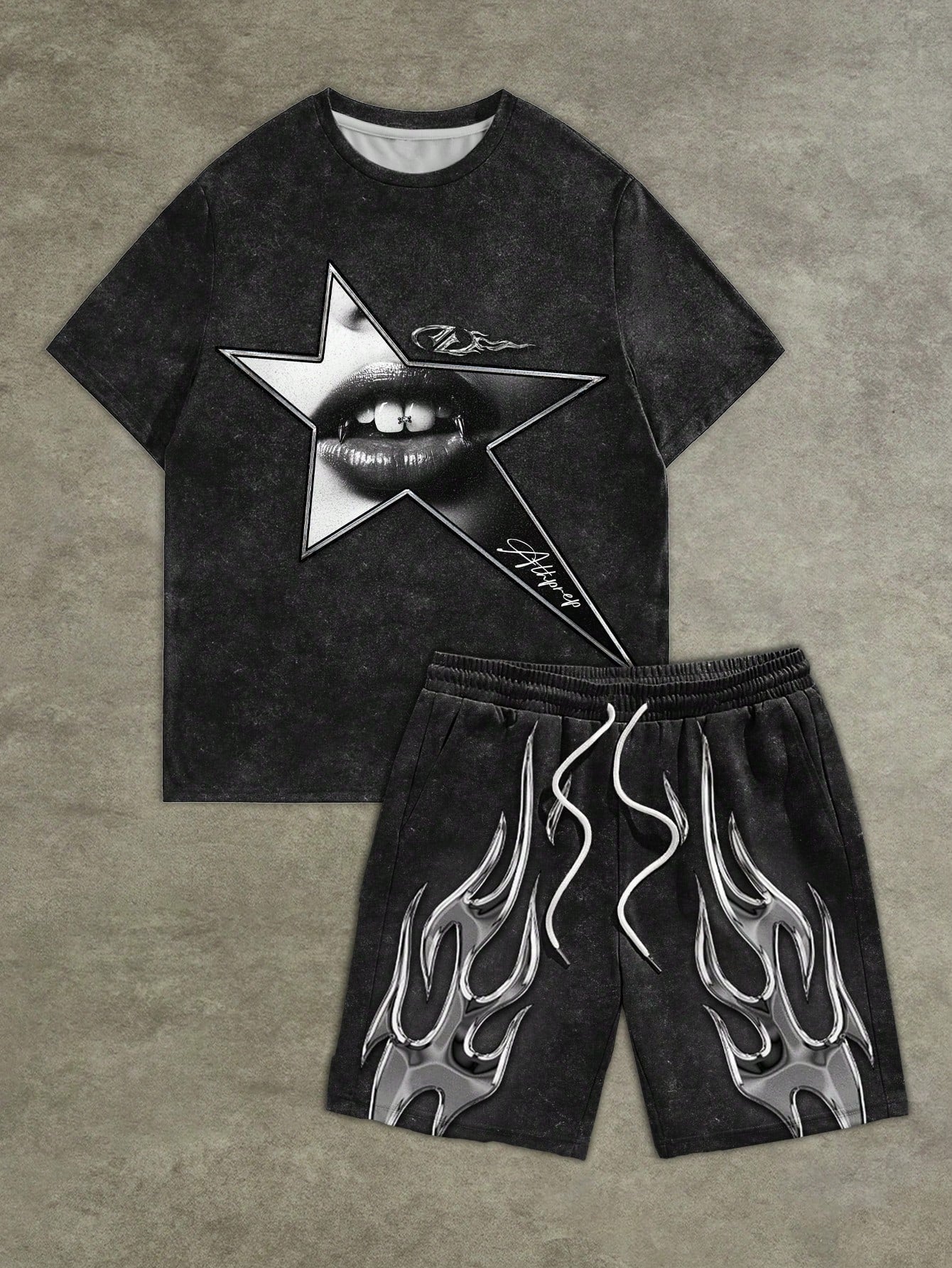 Manfinity Streetez Men's Street Style T-Shirt Set – Flame, Snowflake, Character & Star Designs