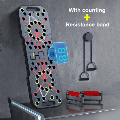 60-in-1 Multi-Function Push-Up Board with Smart Counter, Foldable & Portable Push-Up Handles for Floor Use, Professional Strength Training Equipment for Home Workouts